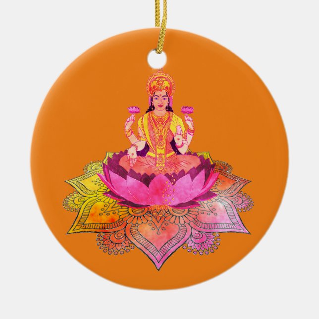 Lycklig Diwali - Deepalavi Lakshmi Goddess 4 Julgransprydnad Keramik (Framsidan)
