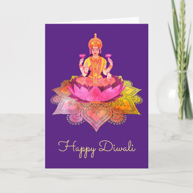 Lycklig Diwali - Deepalavi Lakshmi Goddess 4 Kort (Framsida)