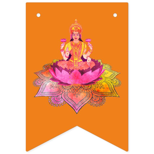 Lycklig Diwali - Deepalavi Lakshmi Goddess 4 Vimplar (Första flaggan)