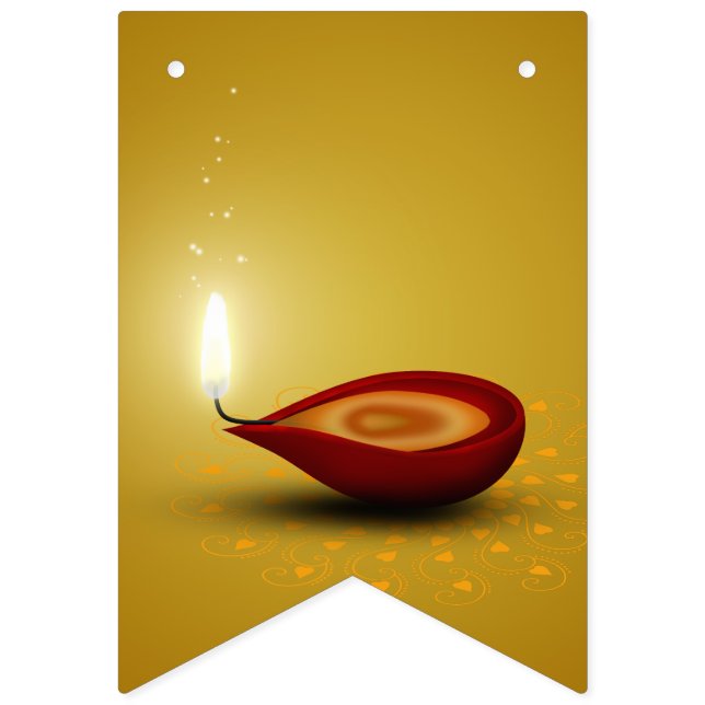 Lycklig Diwali Diya - Bunting Flaggor (Första flaggan)