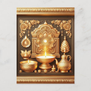 Lycklig Diwali Diya Festival Light Blommigt Guld Helg Vykort