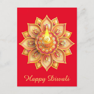 Lycklig Diwali Diya Festival Light Guld Red Helg Vykort