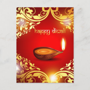 Lycklig Diwali Diya Festival Light Guld Red Helg Vykort