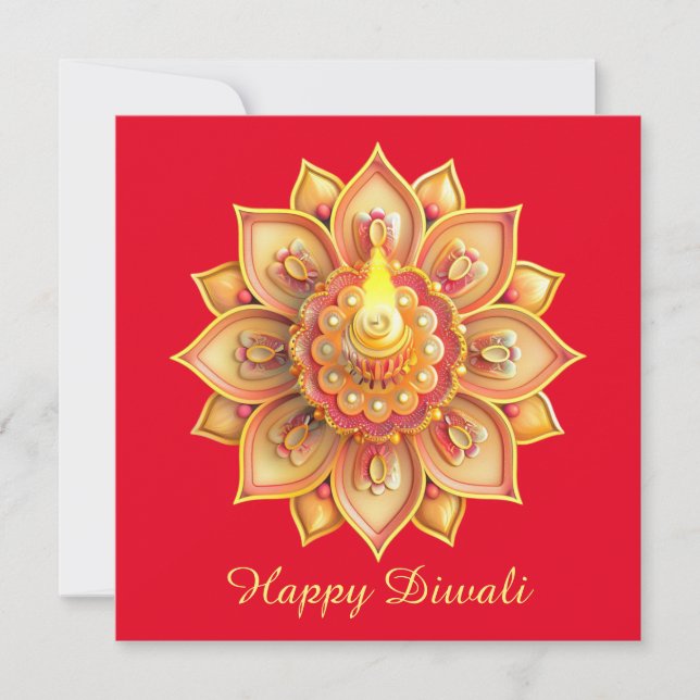 Lycklig Diwali Diya Festival Light Guld Red Julkort (Framsida)