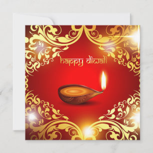 Lycklig Diwali Diya Festival Light Guld Red Julkort