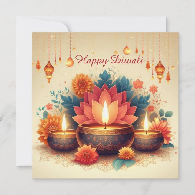 Lycklig Diwali Diya Lotus Festival of Light Blommi Julkort (Framsida)
