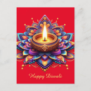 Lycklig Diwali Diya Rangoli Festival Light Red Helg Vykort
