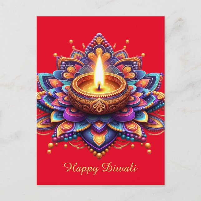 Lycklig Diwali Diya Rangoli Festival Light Red Helg Vykort (Framsida)