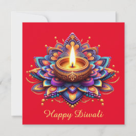 Lycklig Diwali Diya Rangoli Festival Light Red Julkort