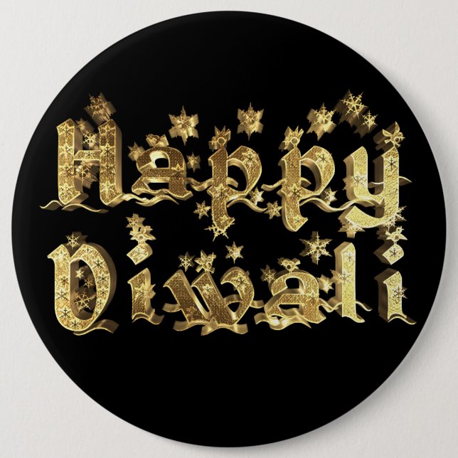 Lycklig Diwali Elegant Black Guld Star Typography Knapp (Framsida)