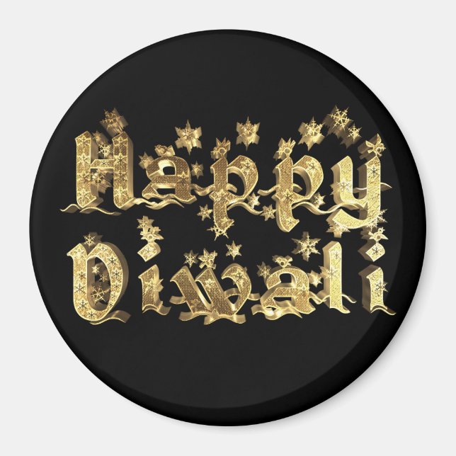 Lycklig Diwali Elegant Black Guld Star Typography Magnet (Framsidan)