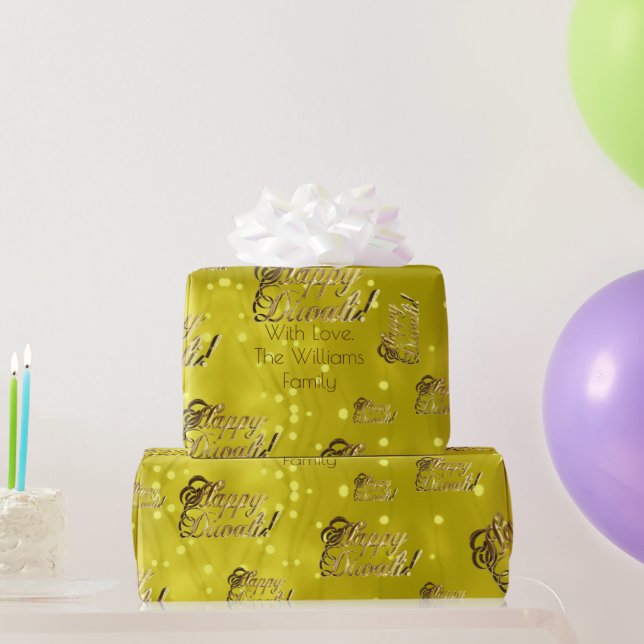 Lycklig Diwali Elegant Faux Gold Foil Script Gult Presentpapper (Festgåvor)