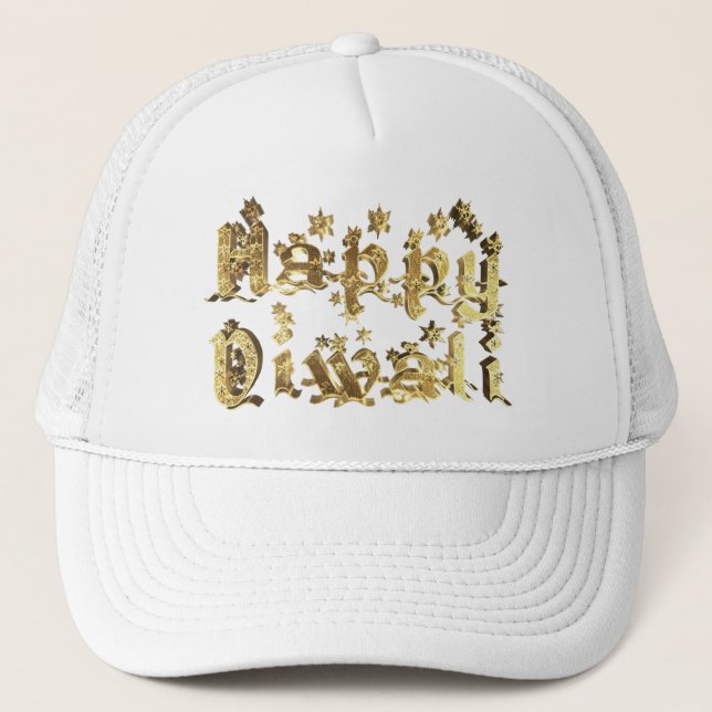 Lycklig Diwali Elegant Guld Stars Typografi Truckerkeps (Framsida)
