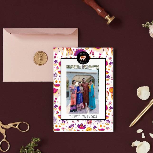 Lycklig Diwali Elephant Helgdag Photo Card Julkort (Skapare uppladdad)