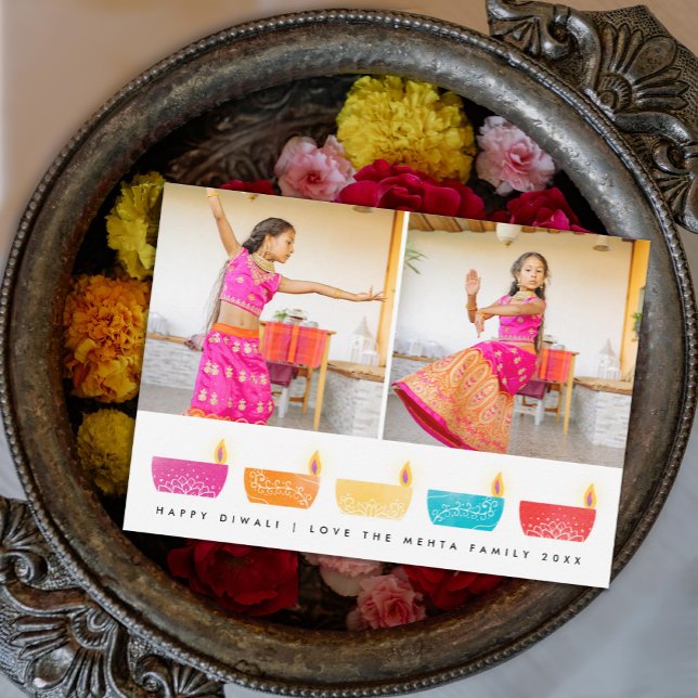 Lycklig Diwali-Färgaden Lanternor 2-foto-Helgdag Julkort (Skapare uppladdad)