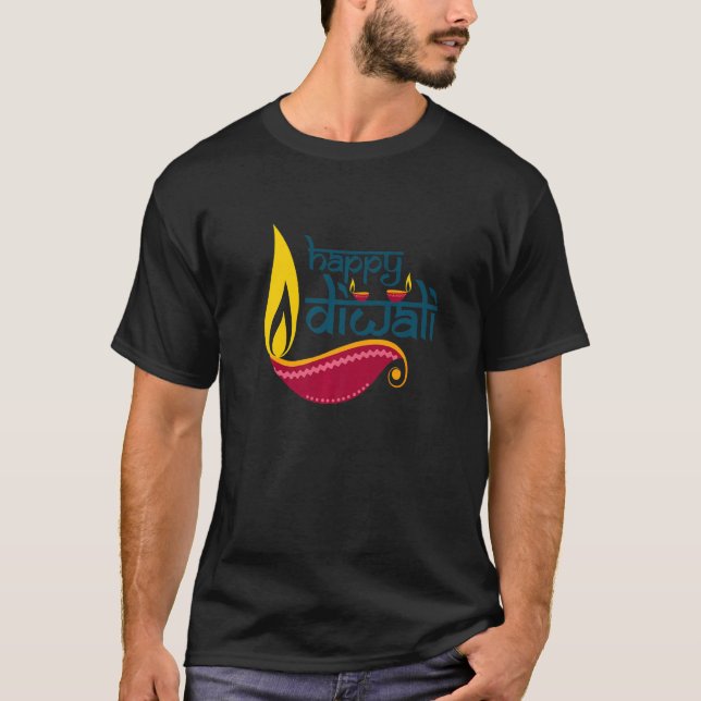Lycklig Diwali-festivalen Ljus 3 Ljus för Indien T Shirt (Framsida)