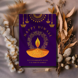 Lycklig Diwali-festivalen Ljus Diya Lila Julkort