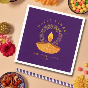 Lycklig Diwali-festivalen Ljus Diya Lila Pappersservett