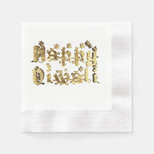 Lycklig Diwali-festivalen Ljus Guld Typografi Pappersservett