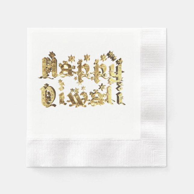 Lycklig Diwali-festivalen Ljus Guld Typografi Pappersservett (Framsidan)