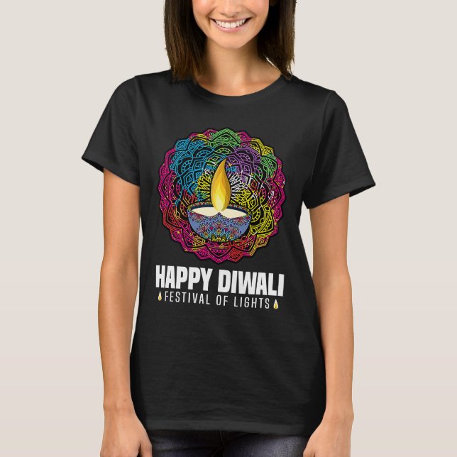 Lycklig Diwali-festivalen Ljus Hindu Firande T Shirt (Framsida)