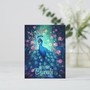 Lycklig Diwali-festivalen Ljus Peacock Helg Vykort