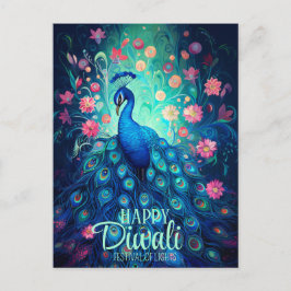 Lycklig Diwali-festivalen Ljus Peacock Helg Vykort