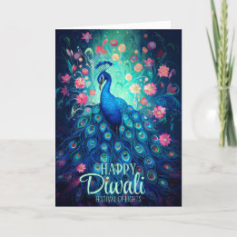 Lycklig Diwali-festivalen Ljus Peacock Helgkort