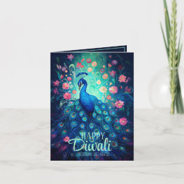 Lycklig Diwali-festivalen Ljus Peacock Inbjudan