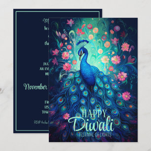 Lycklig Diwali-festivalen Ljus Peacock Inbjudningar