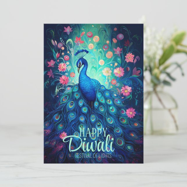 Lycklig Diwali-festivalen Ljus Peacock Julkort (Stående Fram)