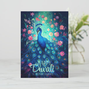 Lycklig Diwali-festivalen Ljus Peacock Julkort