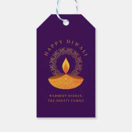 Lycklig Diwali Firande Diya Lila Presentetikett
