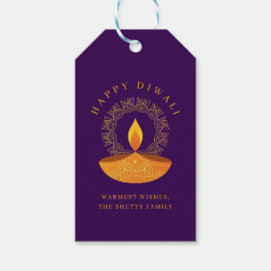 Lycklig Diwali Firande Diya Lila Presentetikett