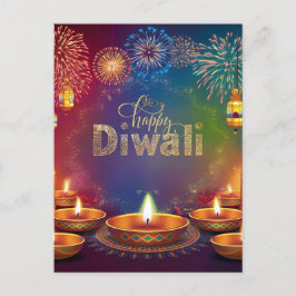 Lycklig Diwali Fireworks Diya Festival of Light Helg Vykort