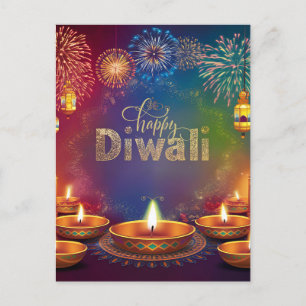 Lycklig Diwali Fireworks Diya Festival of Light Helg Vykort