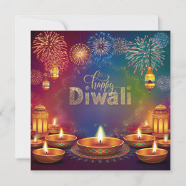 Lycklig Diwali Fireworks Diya Festival of Light Julkort