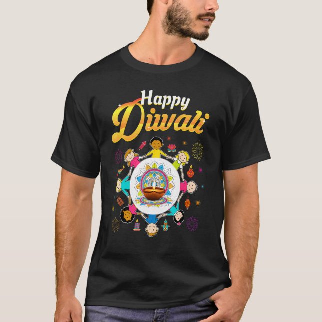 Lycklig Diwali För barn Deepavali Önskemål Festiva T Shirt (Framsida)