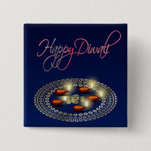 Lycklig Diwali Ganesha Rangoli - Button Knapp