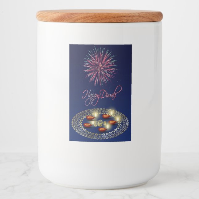 Lycklig Diwali Ganesha Rangoli Food Container Labe Mat Etikett (Framsida)