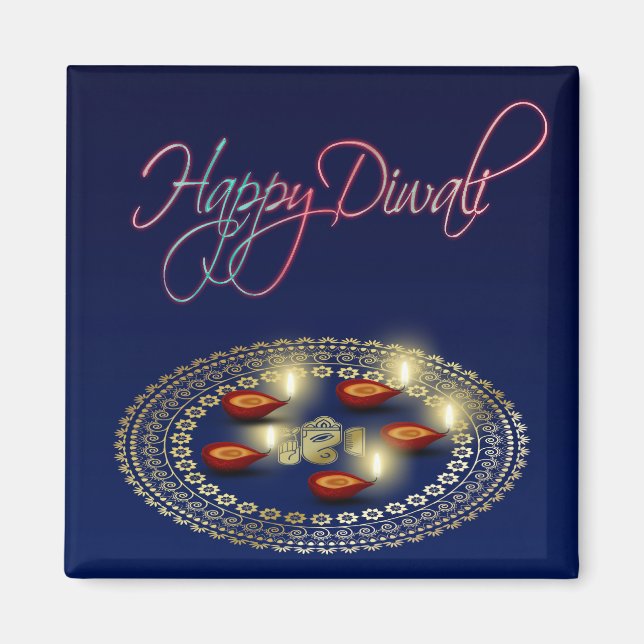 Lycklig Diwali Ganesha Rangoli - Magnet (Framsidan)