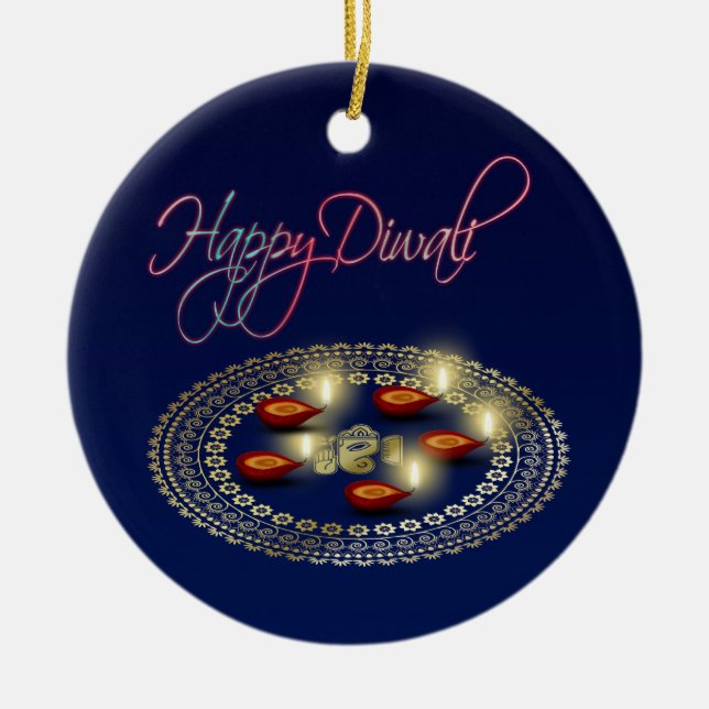 Lycklig Diwali Ganesha Rangoli - Ornament (Framsidan)