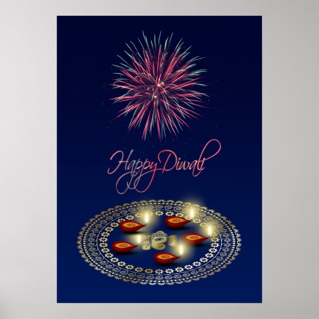 Lycklig Diwali Ganesha Rangoli - Poster Skriv ut (Framsidan)