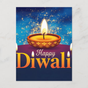Lycklig Diwali Glowing Diya Festival of Light Helg Vykort