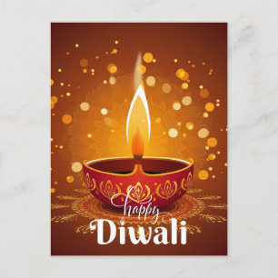 Lycklig Diwali Glowing Red Diya Festival of Light Helg Vykort