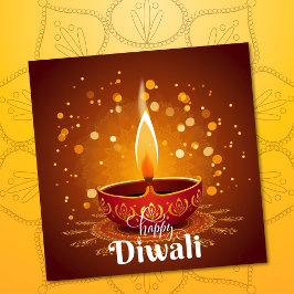 Lycklig Diwali Glowing Red Diya Festival of Light Julkort