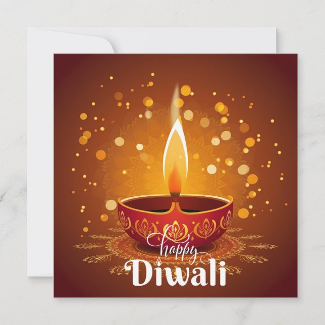 Lycklig Diwali Glowing Red Diya Festival of Light Julkort (Framsida)