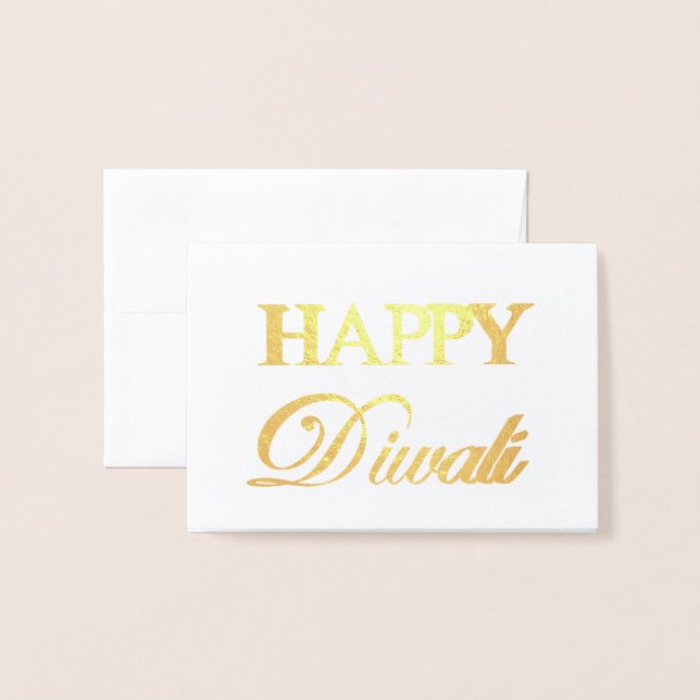 Lycklig Diwali Gold Foil Elegant Typography Folierat Kort (Framsida med kuvert)