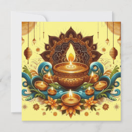 Lycklig Diwali Guld Diya Festival of Light Blue Julkort