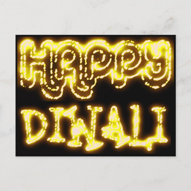 Lycklig Diwali Gult Golden Ljus Typography Night Vykort (Framsida)